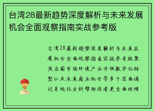 台湾28最新趋势深度解析与未来发展机会全面观察指南实战参考版